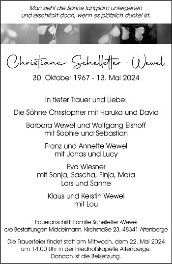 Anzeige von Christiane Schelletter-Wewel 