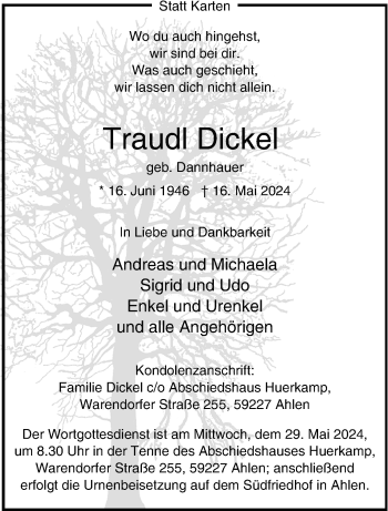 Anzeige von Traudl Dickelt 