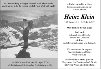 Anzeige von Heinz Klein 
