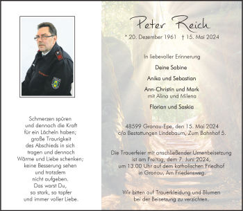Anzeige von Peter Reich 