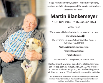 Anzeige von Martin Blankemeyer 