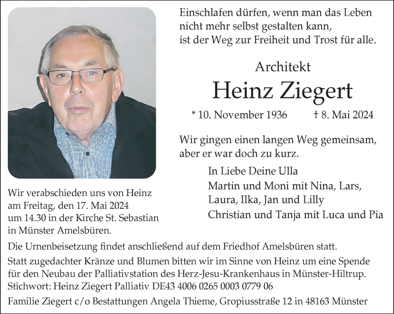  Traueranzeige für Heinz Ziegert vom 11.05.2024 aus 