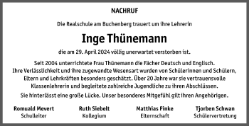 Anzeige von Inge Thünemann 