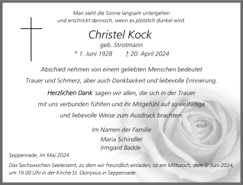 Anzeige von Christel Kock 