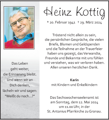 Anzeige von Heinz Kottig 