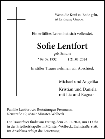 Anzeige von Sofie Lentfort 