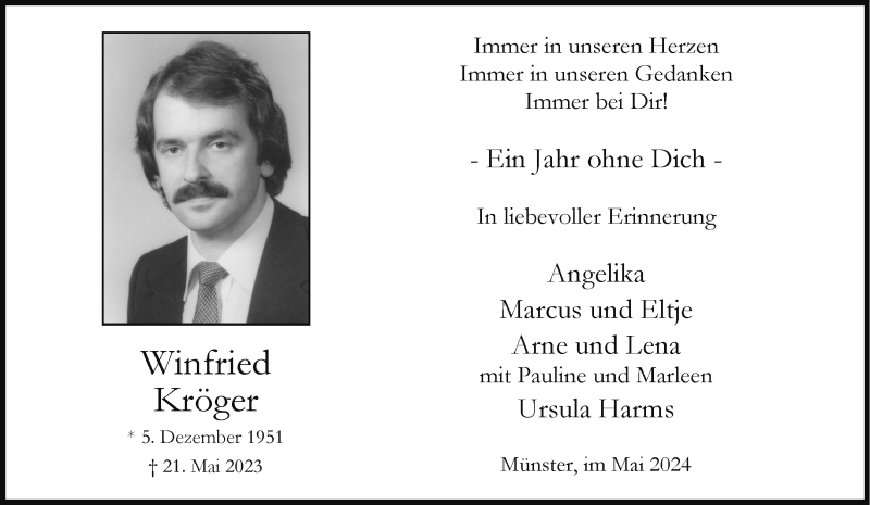  Traueranzeige für Winfried Kröger vom 22.05.2024 aus 