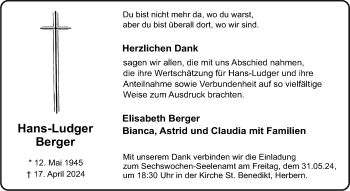 Anzeige von Hans-Ludger Berger 