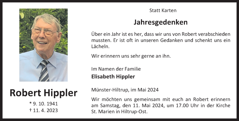  Traueranzeige für Robert Hippler vom 04.05.2024 aus 