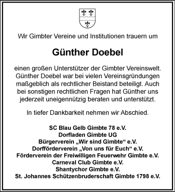 Anzeige von Günther Doebel 
