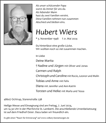 Anzeige von Hubert Wiers 