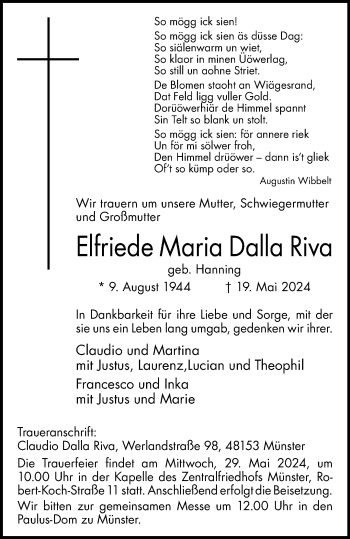 Anzeige von Elfriede Maria Dalla Riva 
