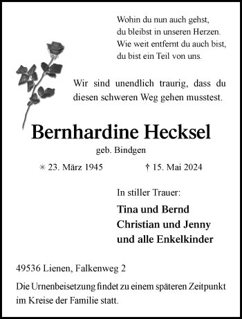Anzeige von Bernhardine Hecksel 