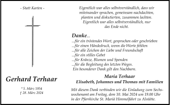 Anzeige von Gerhard Terhaar 