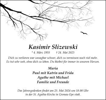 Anzeige von Kasimir Slizewski 