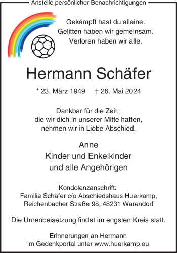 Anzeige von Hermann Schäfer 
