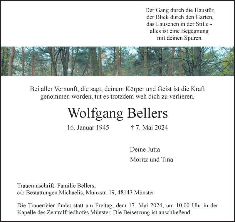  Traueranzeige für Wolfgang Bellers vom 11.05.2024 aus 