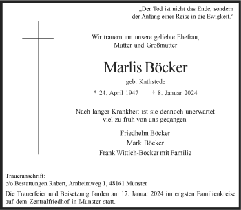 Anzeige von Marlis Böcker 