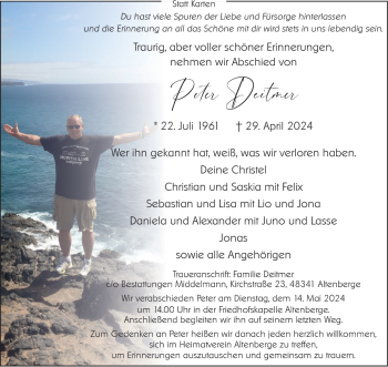 Anzeige von Peter Deitmer 