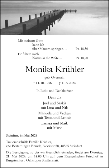 Anzeige von Monika Krühler 