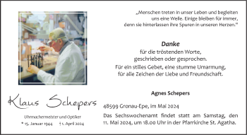 Anzeige von Klaus Schepers 