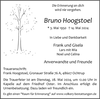 Anzeige von Bruno Hoogstoel 