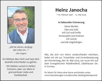 Anzeige von Heinz Janocha 