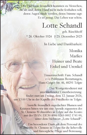 Anzeige von Lotte Schandl 