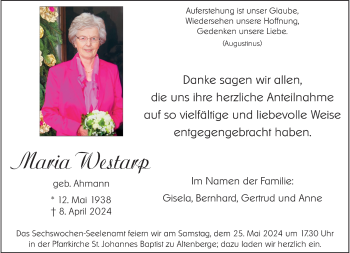 Anzeige von Maria Westarp 