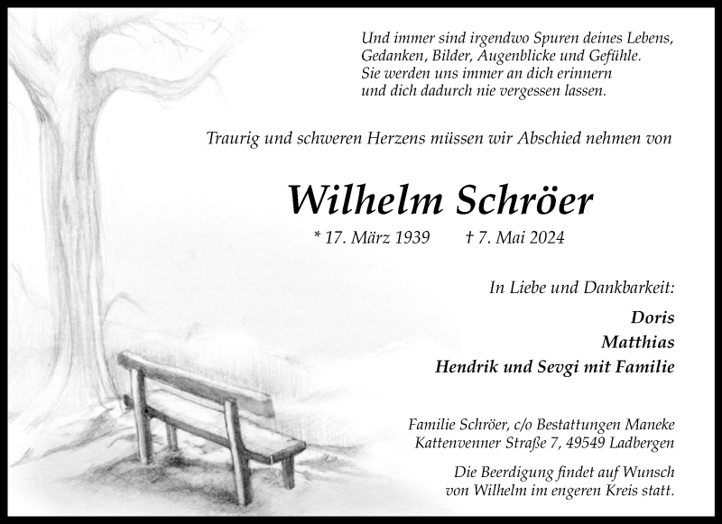  Traueranzeige für Wilhelm Schröer vom 11.05.2024 aus 