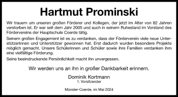 Anzeige von Hartmut Prominski 