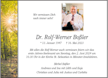 Anzeige von Dr. Rolf-Werner Boßler 