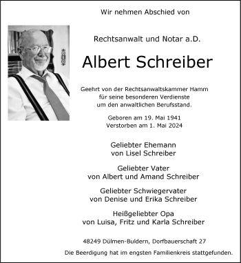 Anzeige von Albert Schreiber 