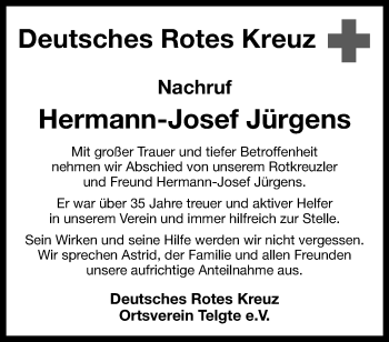 Anzeige von Hermann-Josef Jürgens 