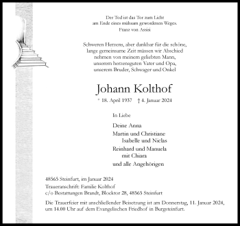 Anzeige von Johann Kolthof 