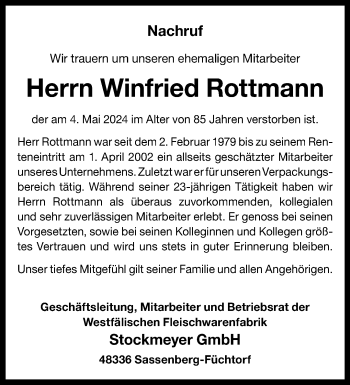 Anzeige von Winfried Rottmann 