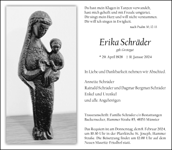 Anzeige von Erika Schräder 