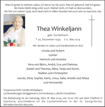 Anzeige von Thea Winkeljann 
