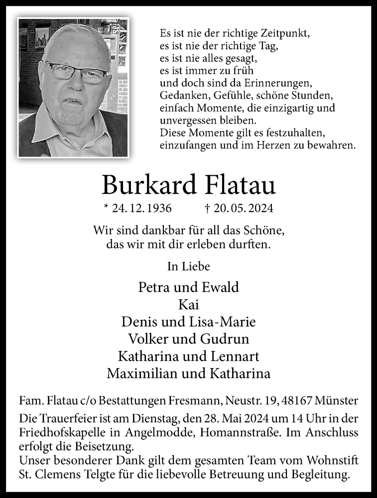  Traueranzeige für Burkard Flatau vom 25.05.2024 aus 