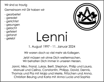 Anzeige von Lennart Inkmann 