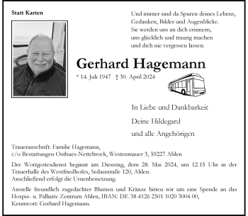 Anzeige von Gerhard Hagemann 