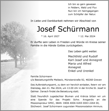 Anzeige von Josef Schürmann 