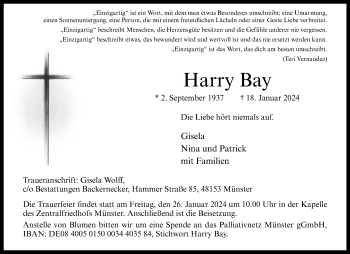 Anzeige von Harry Bay 