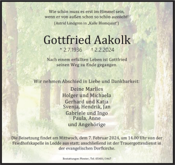 Anzeige von Gottfried Aakolk 