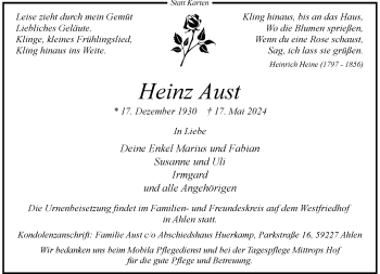 Anzeige von Heinz Aust 
