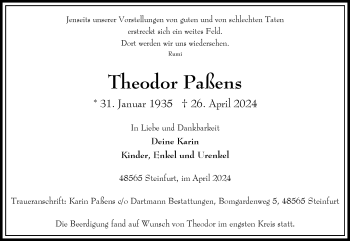 Anzeige von Theodor Paens 
