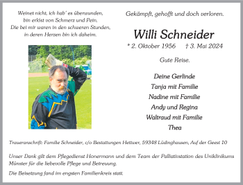 Anzeige von Willi Schneider 