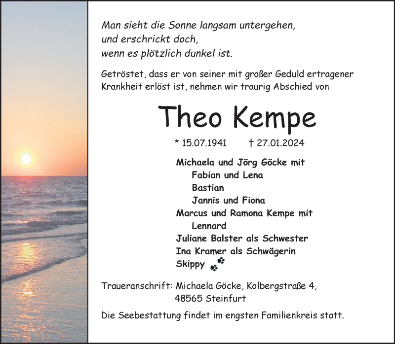  Traueranzeige für Theo Kempe vom 03.02.2024 aus 