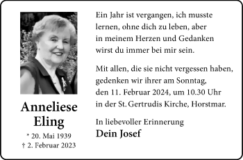 Anzeige von Anneliese Eling 
