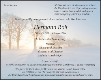 Anzeige von Hermann Rolf 